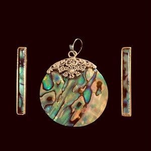Abalone Shell Pendant (with Chain) and Earrings, set in 925 Silver